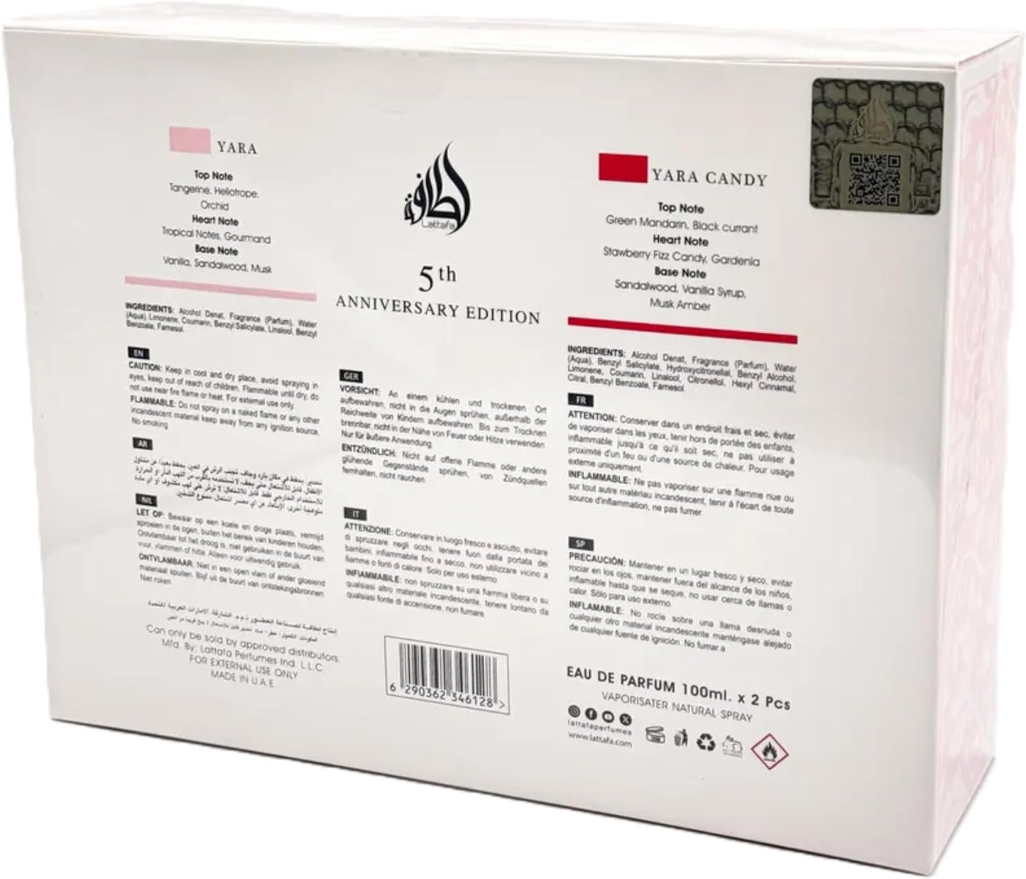 Lattafa Anniversary Edition Yara & Yara Candy Eau de parfum (100 ml + 100 ml), parfums exclusifs pour femme, doux, floral et raffiné