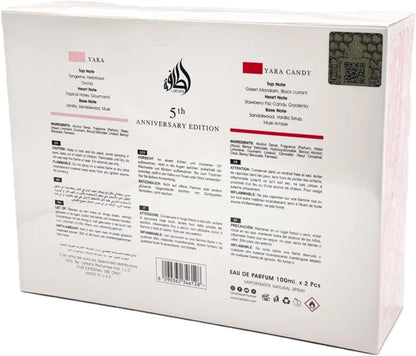 Lattafa Anniversary Edition Yara & Yara Candy Eau de parfum (100 ml + 100 ml), parfums exclusifs pour femme, doux, floral et raffiné